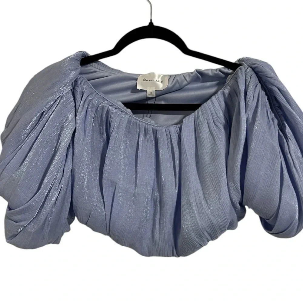 Line & Dot AUDREY OFF SHOULDER BLOUSE Periwinkle Blue Shimmer - Picture 3 of 6